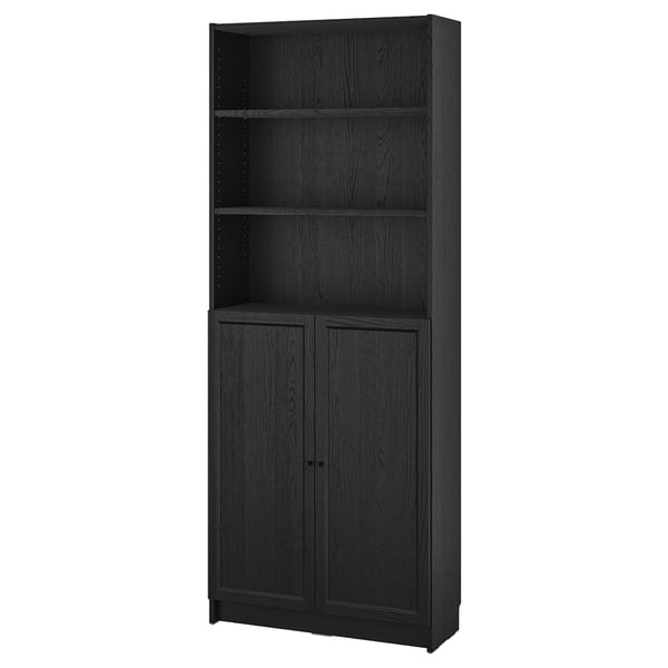 BILLY / OXBERG bookcase with doors, black oak effect, 80x30x202 cm
