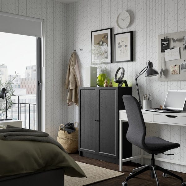 Ikea BILLY / OXBERG - Bookcase with doors, black oak effect, 80x30x106 cm