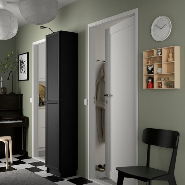 BILLY / OXBERG bookcase with doors, black oak effect, 40x30x202 cm