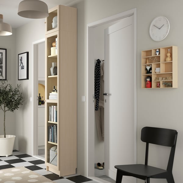 BILLY / OXBERG - Bookcase with glass doors/elem suppl, birch effect,40x30x237 cm