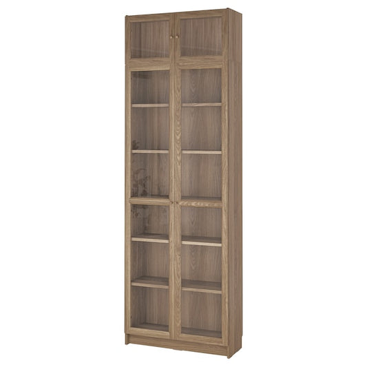 BILLY / OXBERG - Bookcase w glass doors/ext unit, oak effect/clear glass, 80x30x237 cm