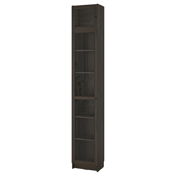 BILLY / OXBERG - Bookcase with glass doors/elem suppl, dark brown oak effect,40x30x237 cm