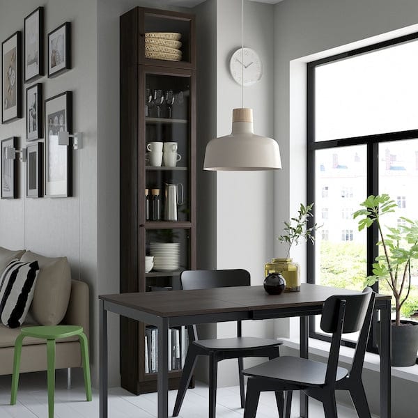 Ikea BILLY / OXBERG - Bookcase with glass doors/elem suppl, dark brown oak effect,40x30x237 cm