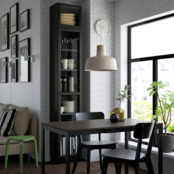 BILLY / OXBERG bookcase w glass doors/ext unit, black oak effect, 40x30x237 cm