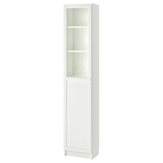 BILLY / OXBERG bookcase with panel/glass door, white/glass, 40x30x202 cm
