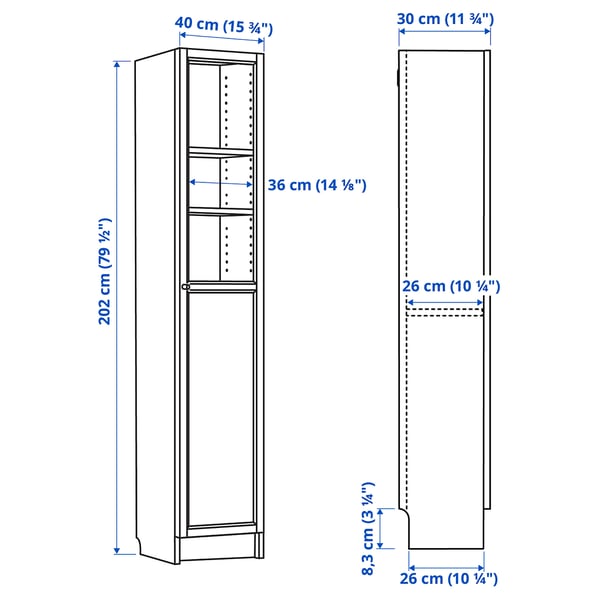BILLY / OXBERG bookcase with panel/glass door, white/glass, 40x30x202 cm