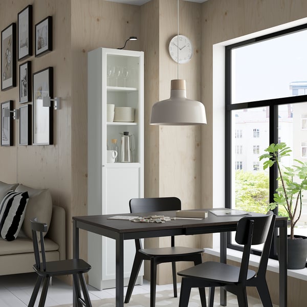 BILLY / OXBERG bookcase with panel/glass door, white/glass, 40x30x202 cm