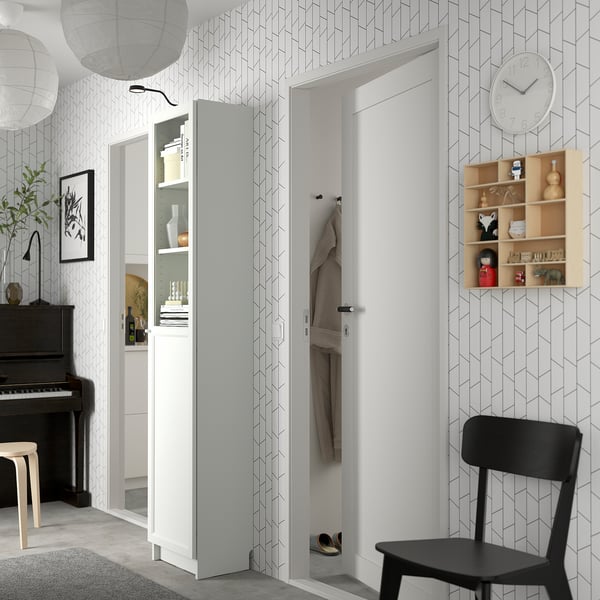 BILLY / OXBERG bookcase with panel/glass door, white/glass, 40x30x202 cm