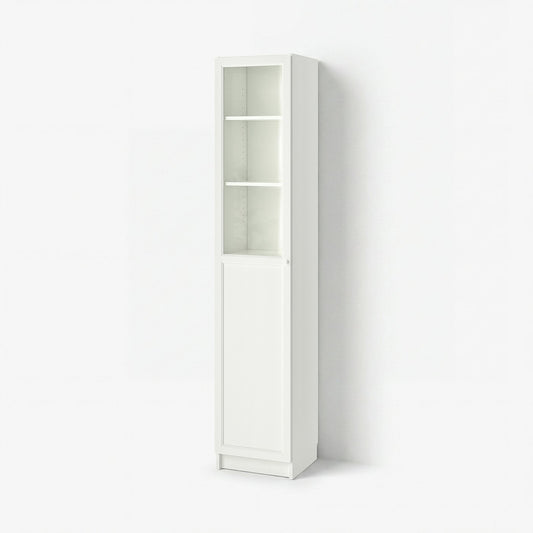 BILLY / OXBERG bookcase with panel/glass door, white/glass, 40x41x202 cm