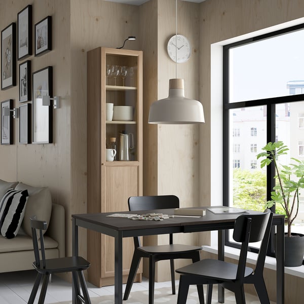 BILLY / OXBERG bookcase with panel/glass door, oak effect, 40x30x202 cm