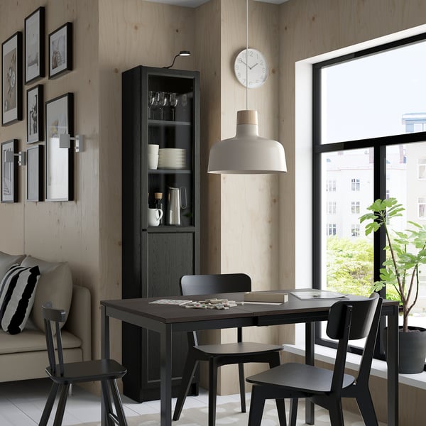 BILLY / OXBERG bookcase with panel/glass door, black oak effect, 40x30x202 cm