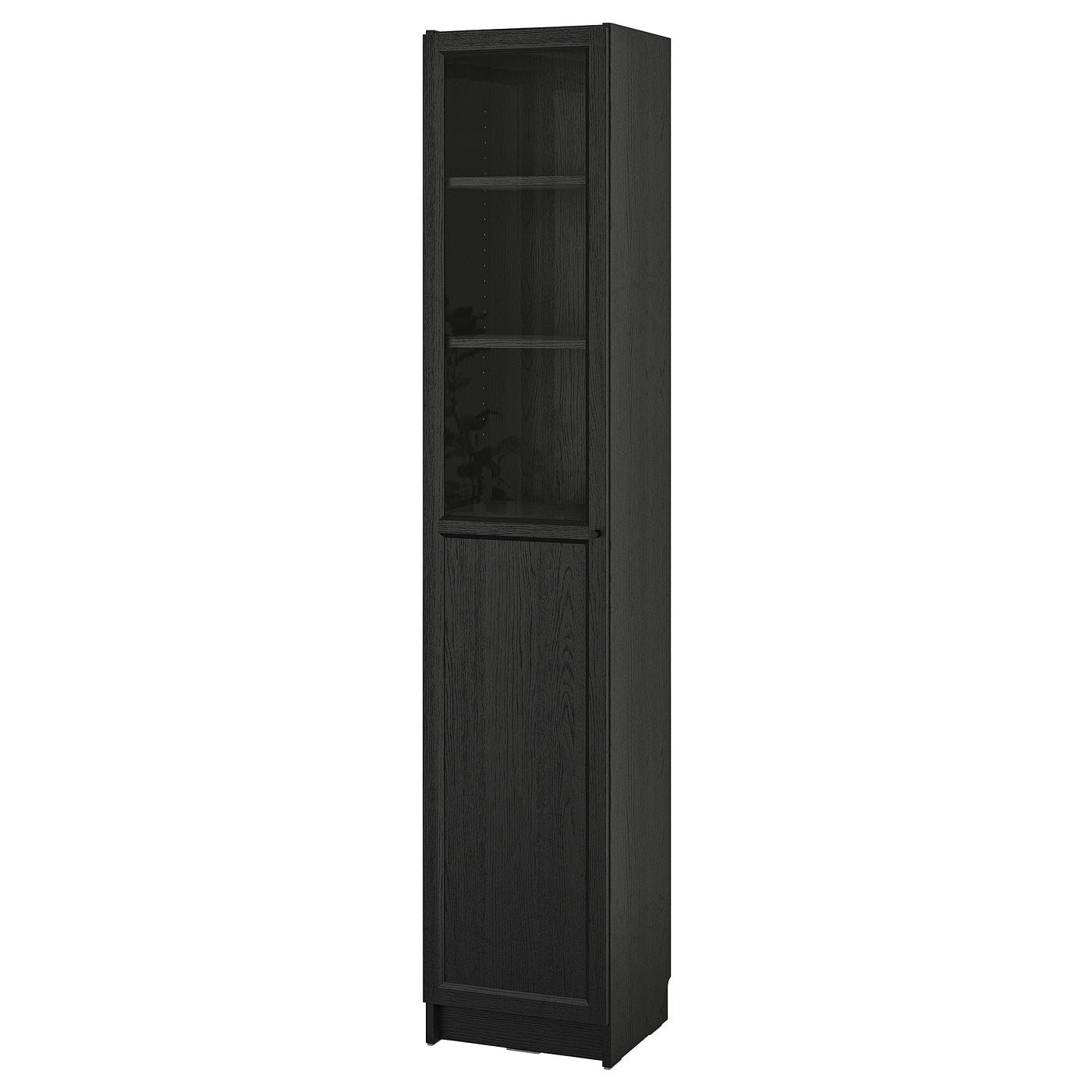 BILLY / OXBERG bookcase with panel/glass door, black oak effect, 40x202x41 cm