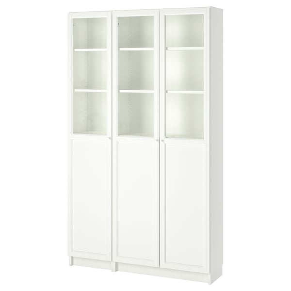 BILLY / OXBERG bookcase with panel/glass doors, white/glass, 120x30x202 cm