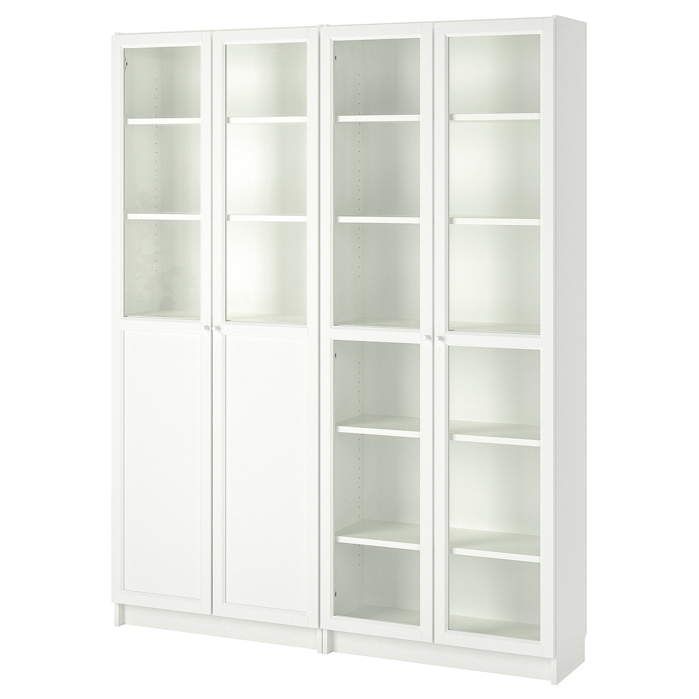BILLY / OXBERG bookcase with panel/glass doors, white/glass, 160x30x202 cm