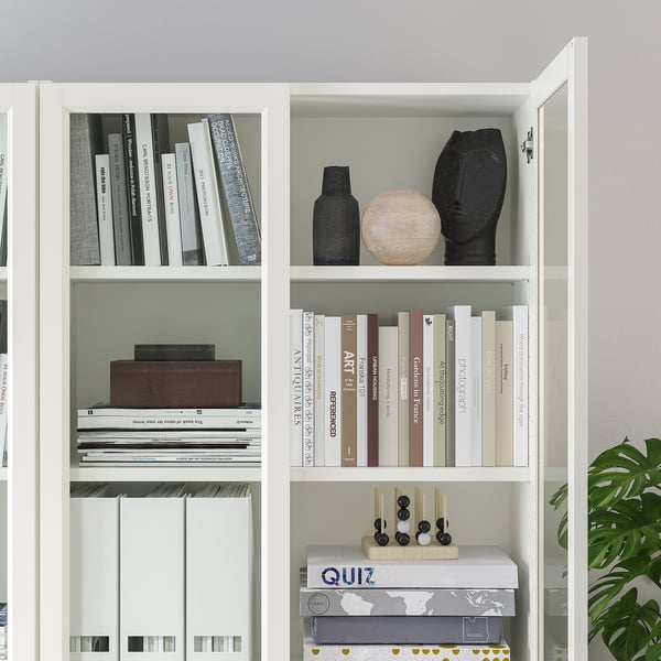 BILLY / OXBERG bookcase with panel/glass doors, white/glass, 120x30x202 cm