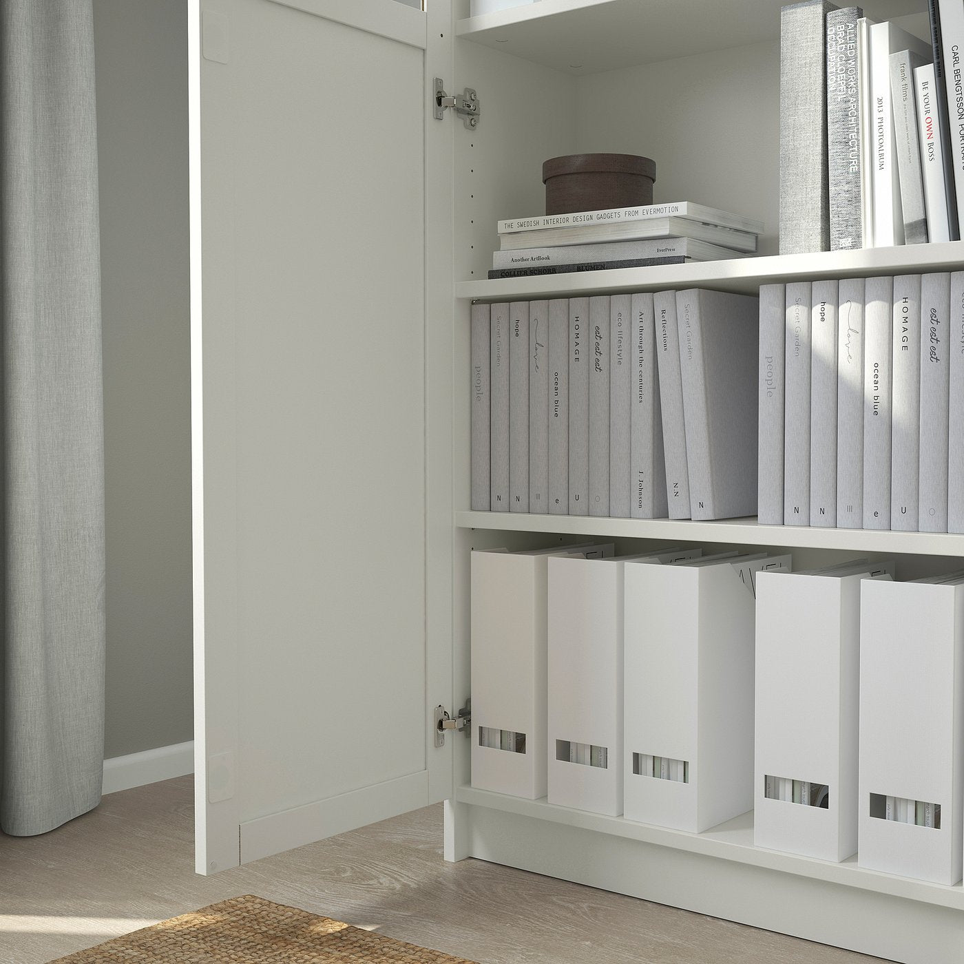 BILLY / OXBERG bookcase with panel/glass doors, white/glass, 160x30x202 cm