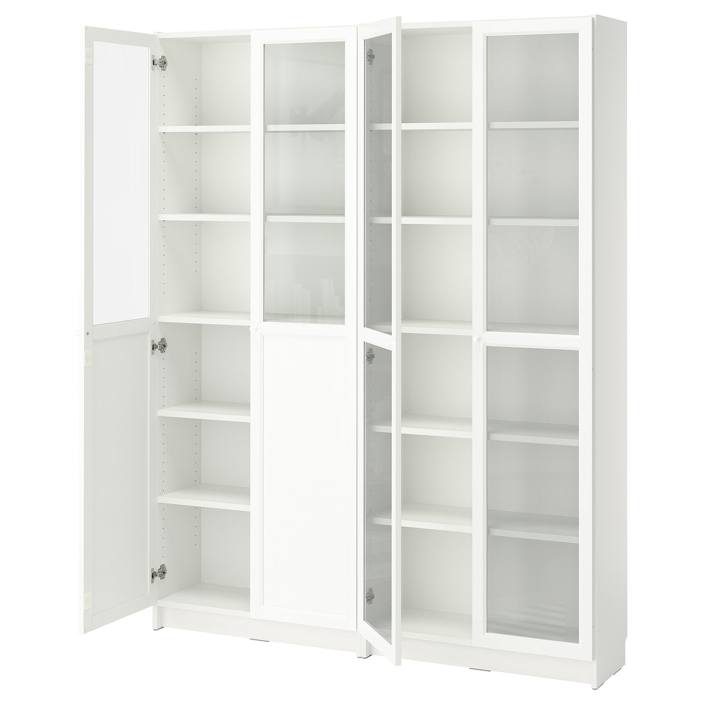 BILLY / OXBERG bookcase with panel/glass doors, white/glass, 160x30x202 cm
