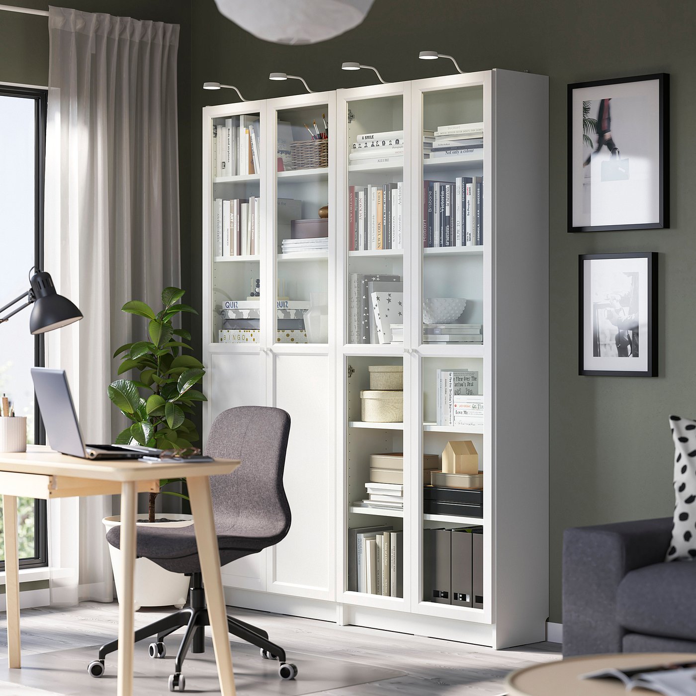 BILLY / OXBERG bookcase with panel/glass doors, white/glass, 160x30x202 cm