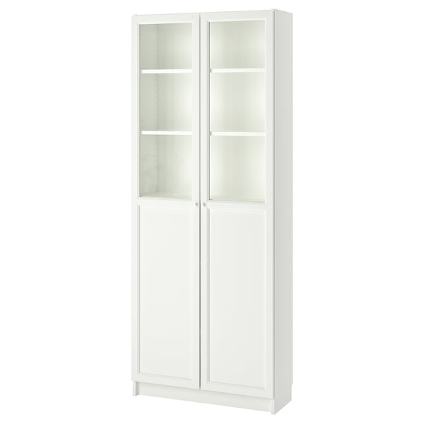 BILLY / OXBERG bookcase with panel/glass doors, white, 80x30x202 cm