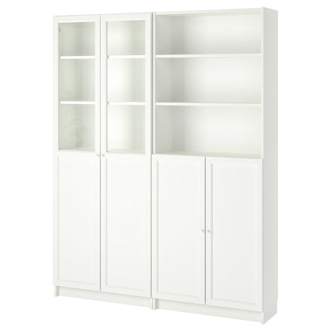 BILLY / OXBERG bookcase with panel/glass doors, white, 160x30x202 cm