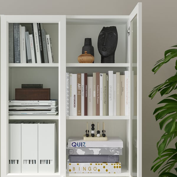 BILLY / OXBERG bookcase with panel/glass doors, white, 80x30x202 cm