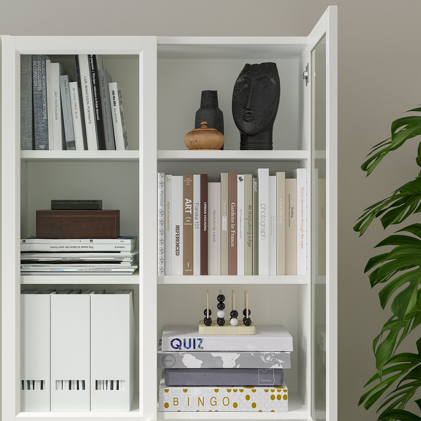 BILLY / OXBERG bookcase with panel/glass doors, white, 80x30x202 cm