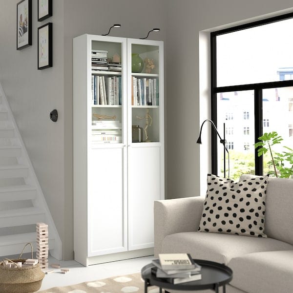 Ikea BILLY / OXBERG - Bookcase with panel/glass doors, white, 80x30x202 cm