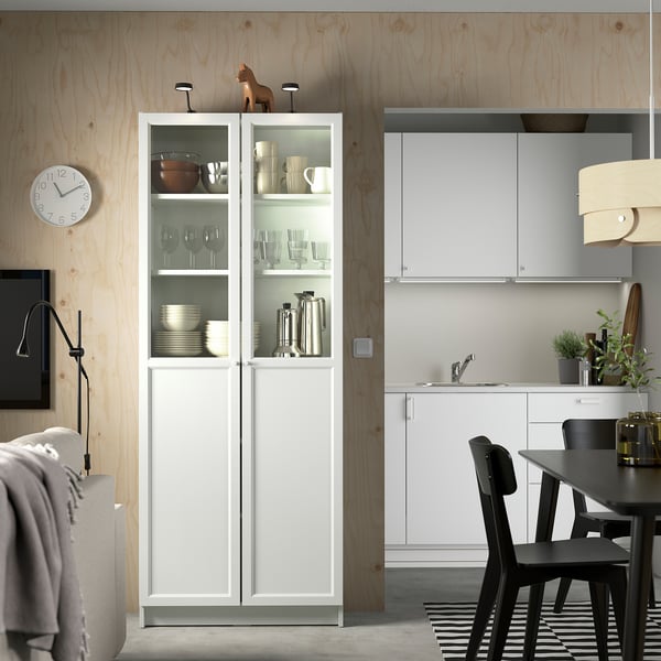 BILLY / OXBERG - BILLY / OXBERG Bookcase with panel/glass doors, white, 80x30x202 cm