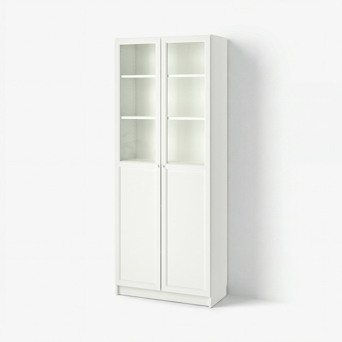 BILLY / OXBERG bookcase with panel/glass doors, white, 80x41x202 cm