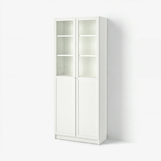 BILLY / OXBERG bookcase with panel/glass doors, white, 80x41x202 cm