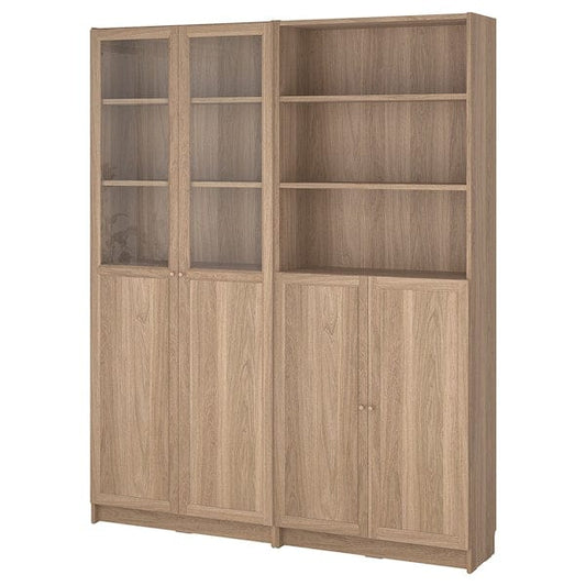 Ikea BILLY / OXBERG - Bookcase with panel/glass doors, oak effect/clear glass, 160x30x202 cm