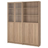 BILLY / OXBERG bookcase with panel/glass doors, oak effect/clear glass, 160x30x202 cm