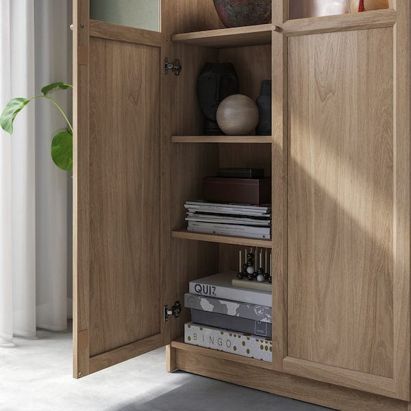 Ikea BILLY / OXBERG - Bookcase with panel/glass doors, oak effect, 80x30x202 cm