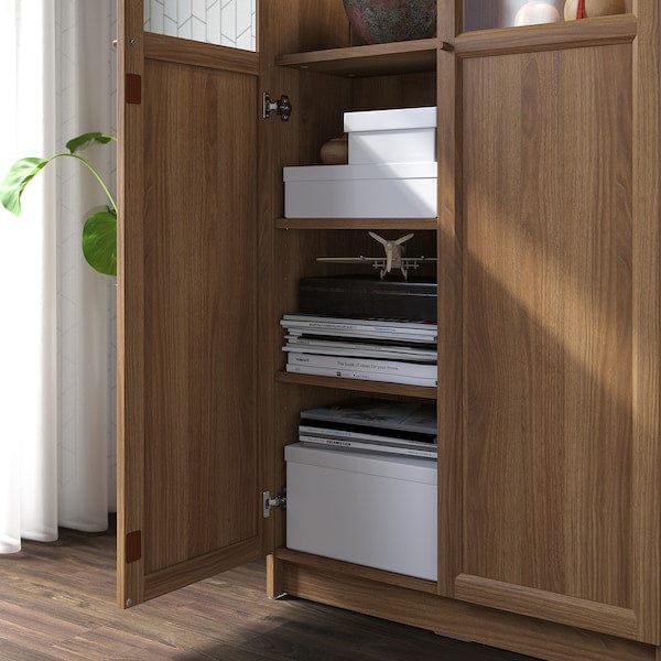 Ikea BILLY / OXBERG - Bookcase with panel/glass doors, brown walnut effect, 80x30x202 cm