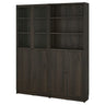 BILLY / OXBERG bookcase with panel/glass doors, dark brown oak effect/clear glass, 160x30x202 cm