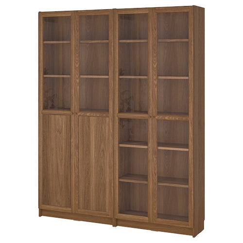 BILLY / OXBERG - Bookcase with panel/glass doors, brown walnut effect/clear glass, 160x30x202 cm