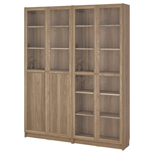 BILLY / OXBERG - Bookcase with panel/glass doors, oak effect/clear glass, 160x30x202 cm