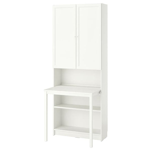 BILLY / OXBERG - Bookcase with desk, white, 80x202 cm