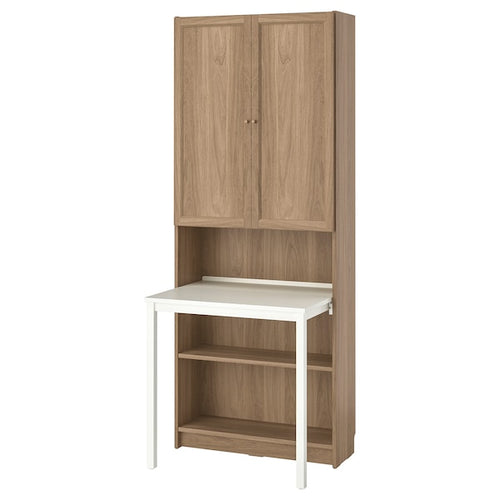 BILLY / OXBERG - Bookcase with desk, oak effect/white, 80x202 cm