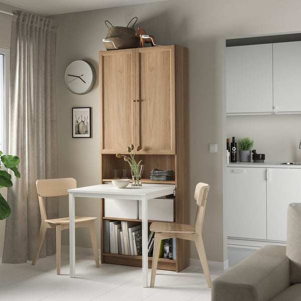 BILLY / OXBERG - BILLY / OXBERG Bookcase with desk, oak effect/white, 80x202 cm