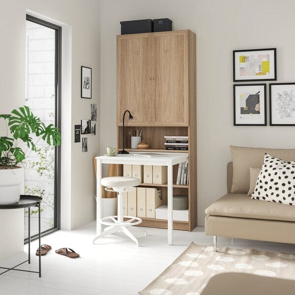 Ikea BILLY / OXBERG - Bookcase with desk, oak effect/white, 80x202 cm