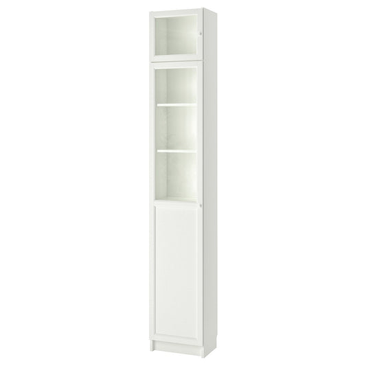 BILLY / OXBERG bookcase w hght ext ut/pnl/glss drs, white/glass, 40x30x237 cm