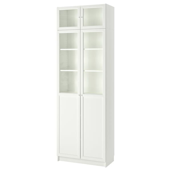 BILLY / OXBERG bookcase w hght ext ut/pnl/glss drs, white/glass, 80x41x237 cm