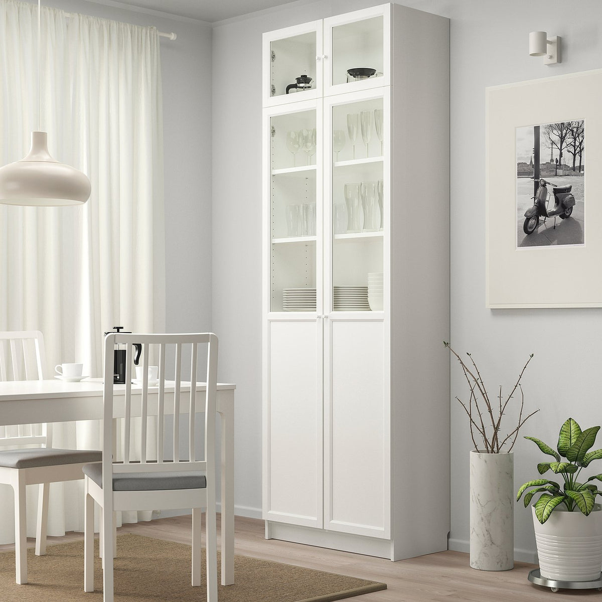 BILLY / OXBERG bookcase w hght ext ut/pnl/glss drs, white/glass, 80x41x237 cm