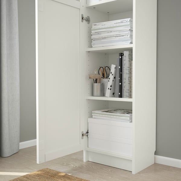 BILLY / OXBERG bookcase w hght ext ut/pnl/glss drs, white/glass, 40x30x237 cm