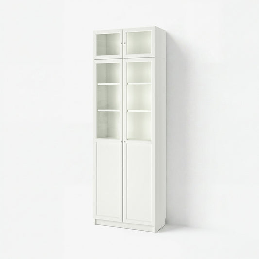 BILLY / OXBERG bookcase w hght ext ut/pnl/glss drs, white/glass, 80x41x237 cm