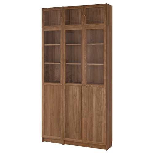 BILLY / OXBERG - Bookcase w hght ext ut/pnl/glss drs, brown walnut effect/clear glass, 120x30x237 cm