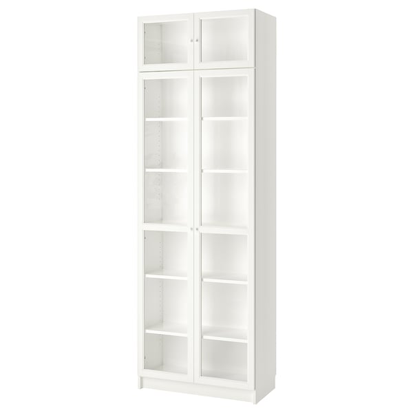 BILLY / OXBERG bookcase w height extension ut/drs, white/glass, 80x41x237 cm