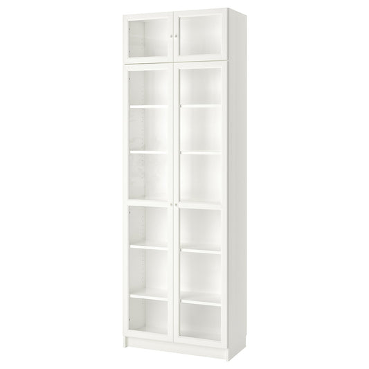 BILLY / OXBERG bookcase w height extension ut/drs, white/glass, 80x41x237 cm