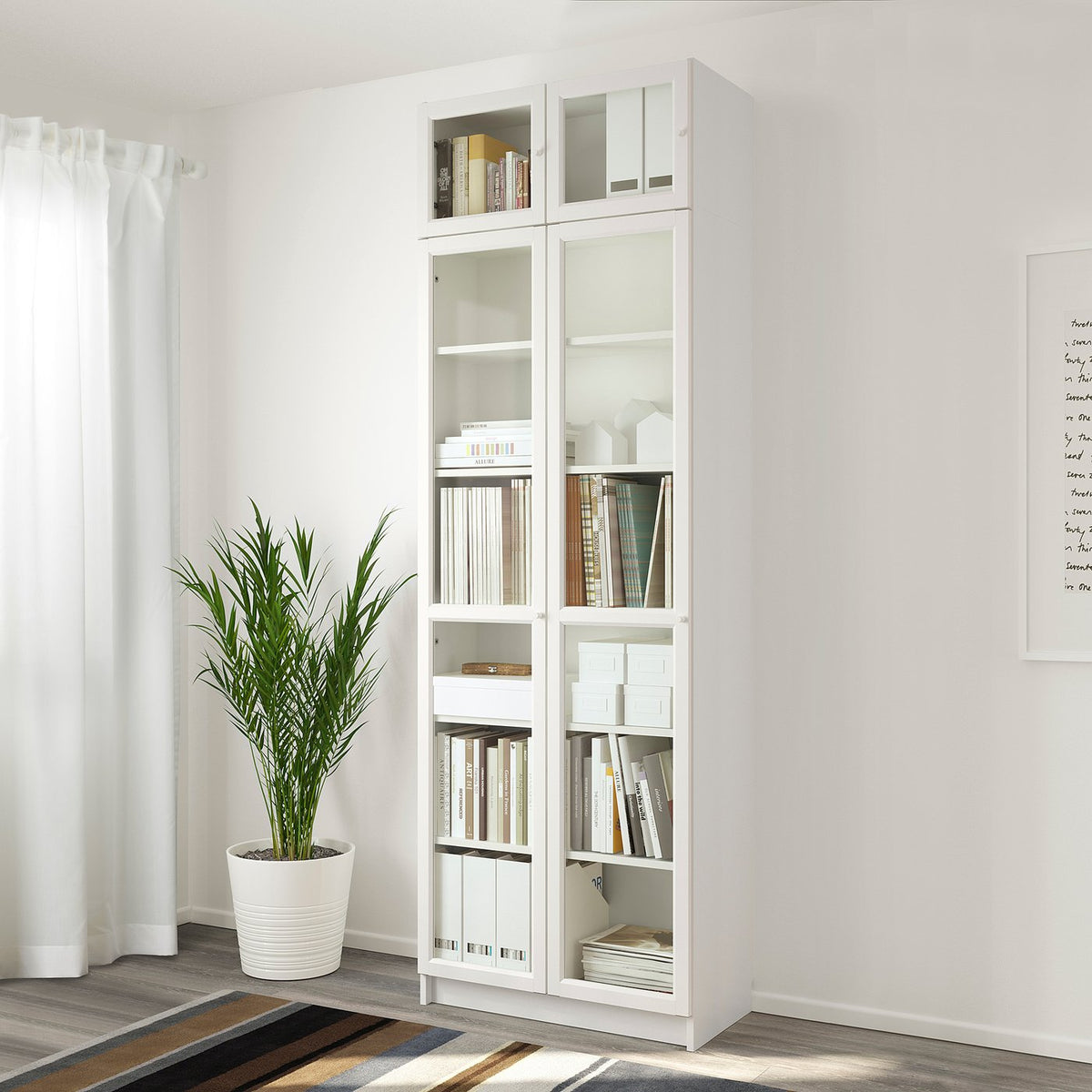 BILLY / OXBERG bookcase w height extension ut/drs, white/glass, 80x41x237 cm